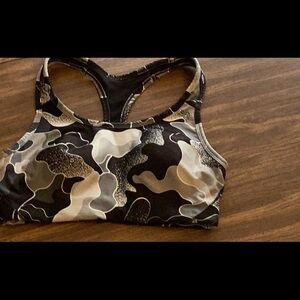 Avia sports bra.  Medium black, white, and gray